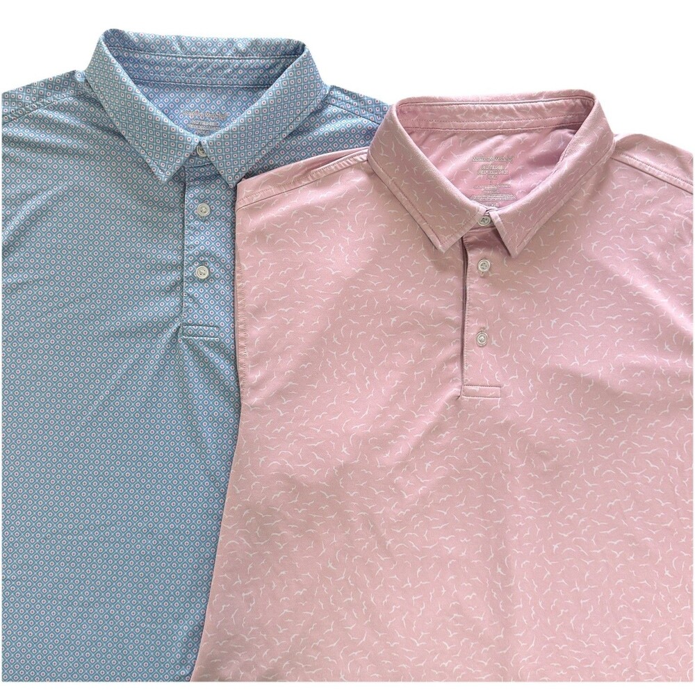 Lot Of 2 Member's Mark Pattern Performance Golf Polo Men’s Size Lg Blue Pink AOP